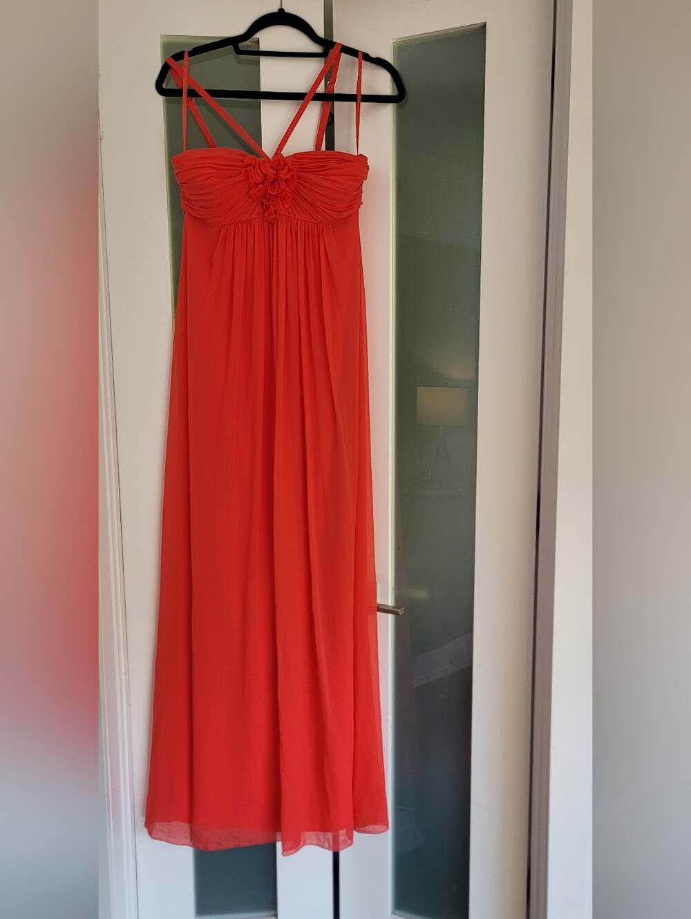 BCBG Max Azria Coral Chiffon Ruched Maxi Gown